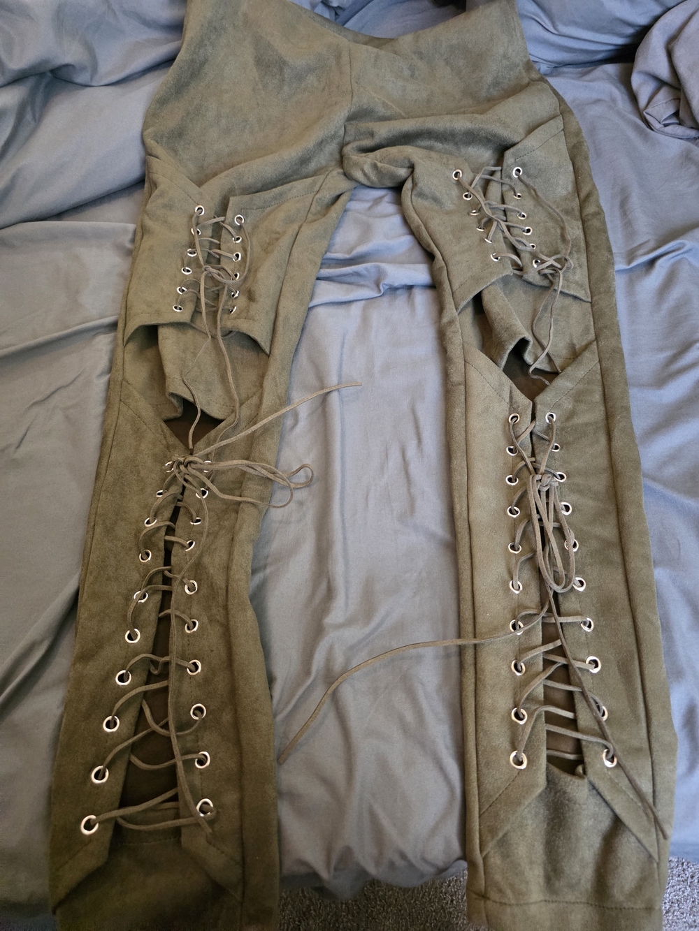 Olive Green Lace-Up Faux Suede Leggings